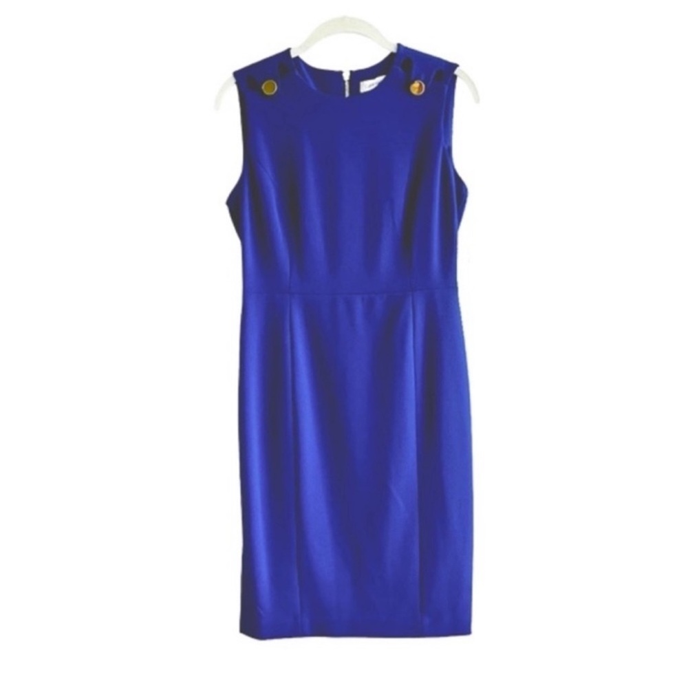 NEW Calvin Klein Sleeveless Dress Button Shoulder Crepe Ultramarine Blue Size 4